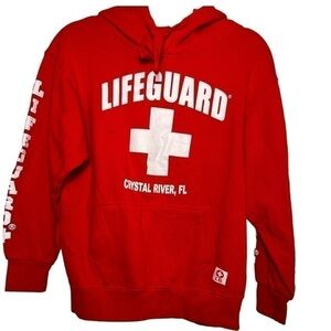 Lifeguard+ Hoodie Crystal River FL Red w White Lifeguard Logo Size Small